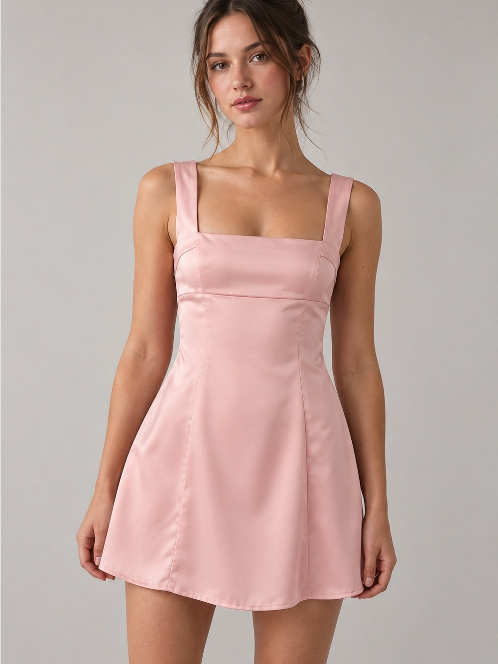 Urban Outfitters Double Bow Square Neck Balletcore Satin Mini Dress blush pink